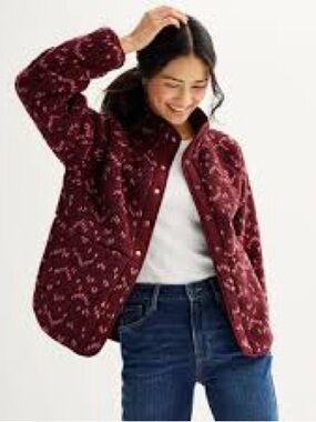 NEW Sonoma Burgundy Maroon Patterned XL Teddy Jacket